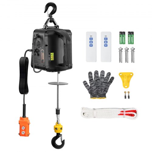 3 en 1 Polipasto Eléctrico 1500W Cabrestante Eléctrico Portátil 498,95 kg Altura de Elevación 7 m Velocidad 4 m/min Control Remoto Inalámbrico y por Cable para Garaje Almacén Remolque de Fábrica