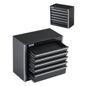 Caja de Herramientas Portátil de Metal 218 x 118 x 205 mm, Cofre de Herramientas Pequeño con 5 Cajones, Revestimiento de EVA y Almohadillas de PP para Pies, Caja de Acero Resistente, Negro