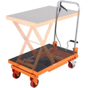Carro Hidráulico de Mesa Elevadora Capacidad de Carga de 150 kg Elevador Manual de Tijera Simple Altura de Elevación de 720 mm 4 Ruedas Cojín Antideslizante para Manipulación Transporte, Naranja