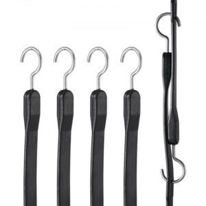 4 PCS Cuerda Elástica Plana de 20 mm Correas Elásticas Resistentes con Ganchos en Forma de S de Acero Cuerda Elástica de 102 cm de Largo para Carga, Camiones y Tiendas de Campaña, Negro