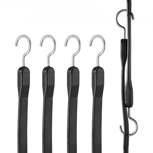 4 PCS Cuerda Elástica Plana de 20 mm Correas Elásticas Resistentes con Ganchos en Forma de S de Acero Cuerda Elástica de 102 cm de Largo para Carga, Camiones y Tiendas de Campaña, Negro