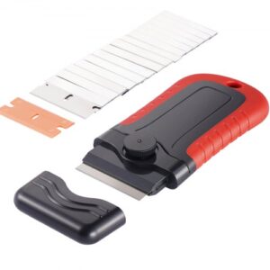 Rascadores de Suelo con Mango Corto y 15 Cuchillas Adicionales, Bloqueo y Tapa de Seguridad, Cuchillas de Acero al Carbono y POM para Limpiar Etiquetas, Calcomanías, Ventanas, Estufas y Hornos