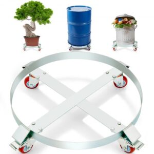 Portabidones 250 L Carro Portabidones Capacidad de Carga de 454 kg Plataforma Rodante con 4 Ruedas Giratorias Bastidor de Acero Base Rodante Manipulación de Bidones para Almacenes Fábricas