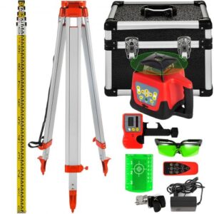 Nivel de Láser Verde Rotatorio Auto-Nivelante 500m, Kit de Trípode y Bastón para Niveles Automáticos 5 m, Trípode de Nivel Plegable para Herramientas Automáticas de Medida y Láseres, IP54