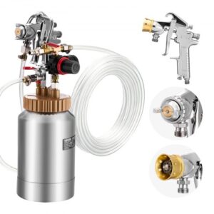 Tanque de Presión para Pintura en Aerosol, 2 L, con 2 Pistolas de Pulverización φ1,8 mm + φ3 mm y 2 Mangueras 3 m para Proyectos de Bricolaje y Creación de Arte, 385 x 126 x 126 mm, Plata