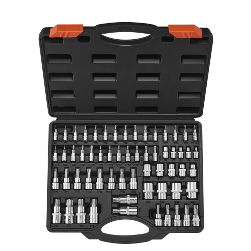60 PCS Juego de Dados Torx y Dados Torx Externos, T6 T70, TT6 TT70, TP8 TP60, E4 E24, Acero de Aleación S2 y Acero Cr V, con Impulsores de 1/4", 3/8" y 1/2", Estuche de Almacenamiento