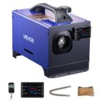 Calefactor de Aire Diésel 12 24V 5 8KW, Portátil, con Mando a Distancia, Pantalla LCD y Asa, Silencioso, 5 L, para Camiones, Autocaravanas, SUV y Tractores, 400 x 245 x 305 mm, Violeta y Negro