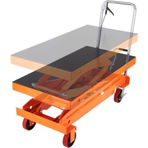Mesa Elevadora Hidráulica Carro Capacidad de Carga 800 kg Elevador Manual de Doble Tijera Altura de Elevación 1500 mm 4 Ruedas Cojín Antideslizante para Manipulación Transporte, Naranja