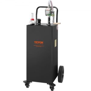 Carro de combustible Tanque de almacenamiento de gasolina de 35 galones con 4 ruedas bomba de transferencia manual para automóviles, cortadoras de césped, vehículos todo terreno, barco, negro