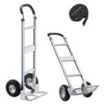 Carretilla de Mano, Capacidad de Carga de 227 kg, Resistente, con Asa, de Aleación de Aluminio y Correa de Amarre, Apilable para Mudanzas, Oficinas y Almacenes, 480 x 500 x 1340 mm, Plata