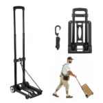 Carretilla de Mano Plegable, Carrito de Equipaje Plegable con 2 Ruedas y 1 Cuerda Elástica Carrito de Plataforma Utilitario Carga de 49,9 kg para Equipaje de Viaje, Aeropuerto, Mudanza, Negro