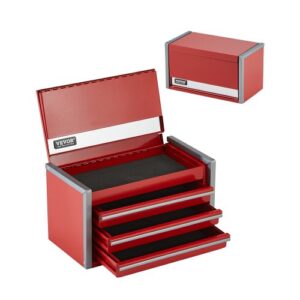 Caja de Herramientas de Metal Portátil 218,4 x 118 x 120 mm con 3 Cajones, Revestimiento de EVA y Almohadillas de PP para Pies, Apertura de Cojinete de Bolas y Recubrimiento en Polvo, Rojo