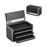 Caja de Herramientas Portátil de Metal 218,4 x 118 x 120 mm, Cofre de Herramientas Pequeño con 3 Cajones, Revestimiento de EVA y Almohadillas de PP para Pies, Caja de Acero Resistente, Negro