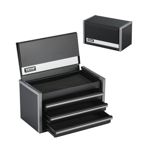 Caja de Herramientas Portátil de Metal 218,4 x 118 x 120 mm, Cofre de Herramientas Pequeño con 3 Cajones, Revestimiento de EVA y Almohadillas de PP para Pies, Caja de Acero Resistente, Negro