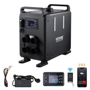 Calentador Diésel Vertical de 5 8KW Todo en Uno de 12 V/24 V, Control por Aplicación Bluetooth, Control Remoto y Pantalla Visualización, Alarma de CO, Calentamiento Rápido para Vehículos, Garaje
