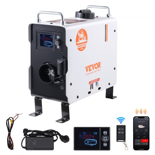 Calentador Diésel Portátil 2 kW Todo en Uno de 12 V/24 V, con Control por Aplicación Bluetooth, Control Remoto y Pantalla de Visualización, Alarma de CO, Calentamiento Rápido para Vehículos