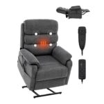 Sillón Reclinable Eléctrico con Motor Doble y 2 Cuerdas Anticaída, Sillón Elevador con Calefacción y Masaje para Personas Mayores, Ajuste de Posición Infinito, Tamaño Mediano, Gris Oscuro