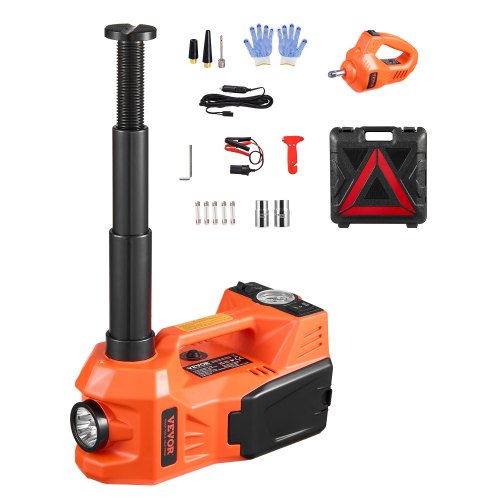 Gato Eléctrico para Automóvil, 5 Toneladas, con Inflador Incorporado, con Llave de Impacto Eléctrica y Luz LED, Kit de Gato Portátil para Sedán, SUV, Camión, Naranja, 292 x 120 x 155 mm