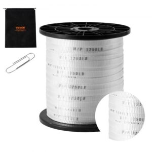 Cinta de Tracción de Poliéster, Cuerda Plana de Cinta de Mula, Capacidad de Tracción de 1250 lbf, Cinta de Tracción de Cable Impresa para Embalaje, Jardinería, Electricidad Comercial, Blanco