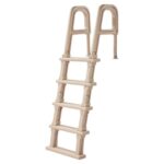 Escalera para Piscina, Escalera Inclinada de 5 Escalones con Pasamanos Dobles, Escalón Resistente Antideslizante, Carga de 136 kg, en Interiores y Exteriores, Gris Topo, 810 x 605 x 1790 mm