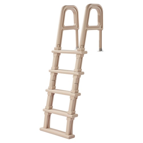 Escalera para Piscina, Escalera Inclinada de 5 Escalones con Pasamanos Dobles, Escalón Resistente Antideslizante, Carga de 136 kg, en Interiores y Exteriores, Gris Topo, 810 x 605 x 1790 mm