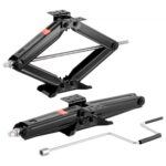 Gatos de Tijera de 2277 kg para Autocaravanas, 2 uds, con Manivela, Nivel de Burbuja y Enchufe, no Se Doblan ni Deforman Fácilmente, 665 x 182 x 103 mm, Rango de Elevación de 10 a 60 cm