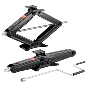 Gatos de Tijera de 2277 kg para Autocaravanas, 2 uds, con Manivela, Nivel de Burbuja y Enchufe, no Se Doblan ni Deforman Fácilmente, 665 x 182 x 103 mm, Rango de Elevación de 10 a 60 cm