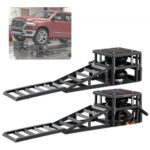 Elevadores Portátiles para Coches, 2 Unidades, Capacidad de 5 T, Altura Máxima de Elevación de 32 cm, con Suspensión Neumática, Calzos para Ruedas, Rampas Extensibles y Columnas Elevadas