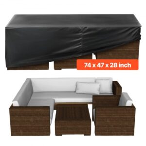 Funda para Muebles de Patio, 420D, Resistente, Impermeable, para Mesa de Comedor y Sillas de Exterior, Rectangular, Grande, con Ventilación para Todo Tipo de Clima, 188 x 120 x 71 cm, Negro