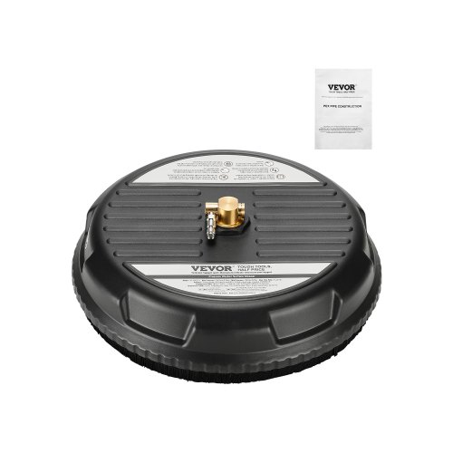 Limpiador de Superficies para Hidrolavadora con 4 Ruedas, Redondo, Plástico, 20,68 Mpa máx., Conector Rápido de 0,635 cm, 2 Boquillas Rociadoras, para Aceras, Patios, Negro, φ 385 x 120 mm