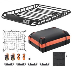 Cesta para Portaequipajes de Techo 130x91x10,5 cm Portaequipajes Universal para Techo con Bolsa de Carga 112x87x26 cm Carga Máxima de 90,7 kg Soporte de Equipajes para SUV, Camión, Coche