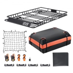 Cesta para Portaequipajes de Techo 162,5x99x10,5 cm Soporte de Equipajes Universal con Bolsa de Carga 112x87x26 cm Correas de Trinquete Carga Máxima de 113,4 kg para SUV, Camión, Coche
