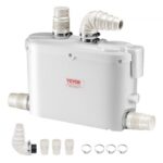 500 W Bomba Trituradora de 420 x 140 x 270 mm con 4 Entradas de Agua, Caudal de 29 GPM, Altura de 8 m, Máquina de Descarga Ascendente para Eliminación de Aguas Residuales para Cocina, Bañera