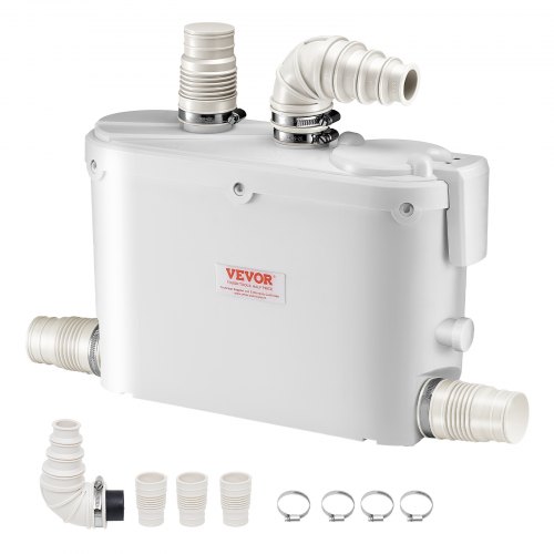 500 W Bomba Trituradora de 420 x 140 x 270 mm con 4 Entradas de Agua, Caudal de 29 GPM, Altura de 8 m, Máquina de Descarga Ascendente para Eliminación de Aguas Residuales para Cocina, Bañera
