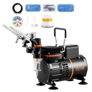 Kit de Aerógrafo Compresor de Aire de Doble Ventilador Sistema de Aerógrafo Profesional con 3 Pistolas Soporte Rueda de Mezcla de Colores para Decoración de Uñas, Cocina, Maquillaje