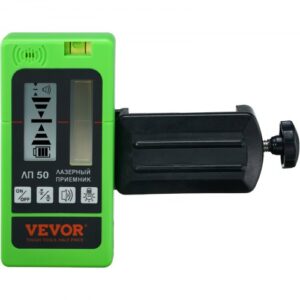 Receptor Láser para Nivel Láser Alcance de 60m Detector Láser Verde Haz Rojo para Láseres de Línea Pulsada Señal de Sonido Ajustable Pantalla LCD Dual Nivel de Burbuja Incorporado con Abrazadera