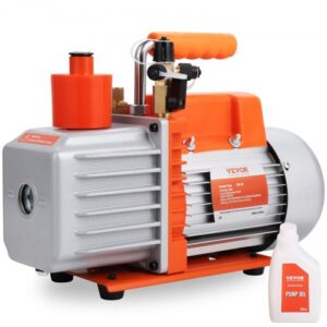Bomba de Vacío de Paletas Rotativas 5 CFM 250W Bomba de Vacío de Aire Acondicionado 2 Etapas SAE 1/4" y 3/8" Entrada Macho ACME de 12,7 mm para Reparación de HVAC Mantenimiento de Refrigeración