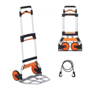 Carretilla de Mano Plegable de Aluminio Carga de 140 kg Carro de Mano de Alta Resistencia con Ruedas de Goma Mango Telescópico para Transporte Doméstico, Mercancías de Almacén Supermercado