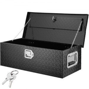 Caja de herramientas de aluminio para camión, 76,2 x 33 x 24,4 cm caja volcadora con cerradura con llaves y asas laterales para almacenamiento de contenedores de basura de coche, caravana, Negro