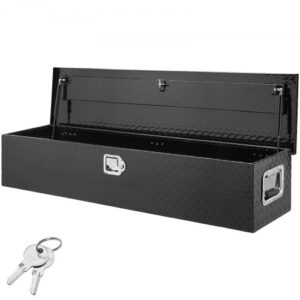 Caja de herramientas de aluminio para camión, caja de basura con cerradura de 121,9x38,1x38,1 cm con llaves y asas laterales para almacenamiento de contenedores de basura, Negro