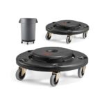 2 PCS Carrito de Bote de Basura, Base Redonda con Ruedas para Basura con 4 Ruedas Bloqueables, Capacidad de Peso de 227 kg, Carro para Barril Resistente, Carrito Rodante Multiuso, Negro