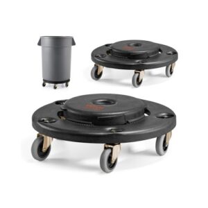2 PCS Carrito de Bote de Basura, Base Redonda con Ruedas para Basura con 4 Ruedas Bloqueables, Capacidad de Peso de 227 kg, Carro para Barril Resistente, Carrito Rodante Multiuso, Negro