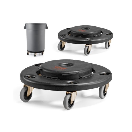 2 PCS Carrito de Bote de Basura, Base Redonda con Ruedas para Basura con 4 Ruedas Bloqueables, Capacidad de Peso de 227 kg, Carro para Barril Resistente, Carrito Rodante Multiuso, Negro