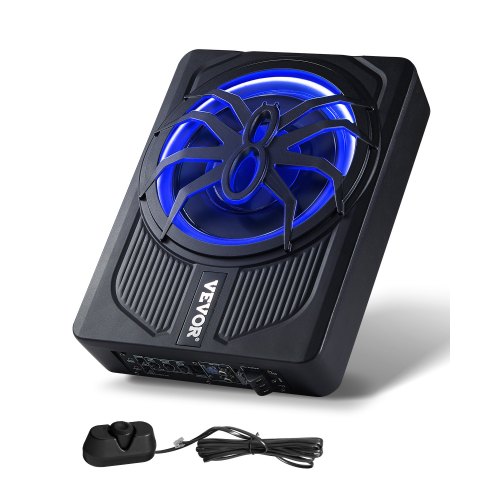 Subwoofer para Debajo del Asiento para Automóvil 254 mm 440 W Altavoz Compacto para Coche Amplificador Incorporado Entrada de Nivel Alto Bajo Controlador de Volumen Control Remoto con Cable