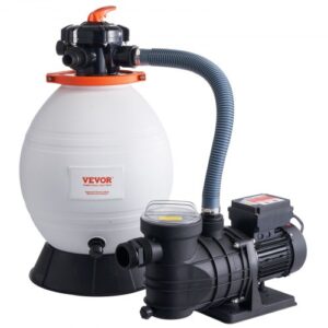 Bomba de filtro de arena para piscinas elevadas, 400 mm, 18 000 l/h, 850 W, conjunto combinado de bombas y filtros para piscinas con válvula multipuerto de 6 vías y cesta de filtro, para piscinas domésticas y comerciales