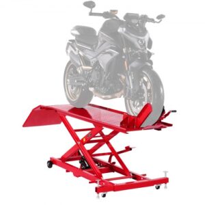 Gato Hidráulico para Motocicleta, Carga 457 kg, Flexible de 360°, Rango de Altura 22 a 80 cm, con Cerradura de Seguridad para Vehículos Todoterreno y Motos de Cross, 2785 x 1015 x 1018 mm