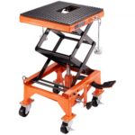 Plataforma Elevadora para Motocicletas 41,5 x 35 cm Elevador de Motos Hidráulicos de Tijera Capacidad de 258 kg Mesa Elevadora con 2 Ruedas Elevación de 340 905 mm para Taller Garaje, Naranja