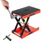 Gato de Tijera para Motocicleta, Carga 544 kg, Rango de Altura 105 a 380 mm, Acero Resistente, con Trinquete y Manivela para Vehículos Todo Terreno y Motos Cross, 420 x 240 x (105 380) mm
