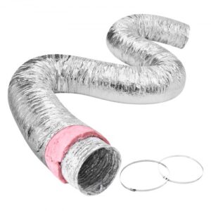 Tubo Flexible Aislado 108x7620 mm Conducto de Ventilación con Aislamiento Térmico de Aluminio PET con 2 Abrazaderas de Manguera Protección de 3 Capas para Calefacción, Refrigeración, R-6.0