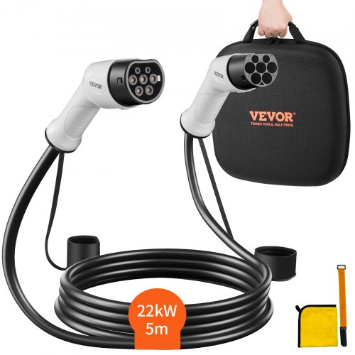 Cable de Vehículo Eléctrico Tipo 2 a Tipo 2 Cable de Carga EV 32A 22kW Cable de 5m IP66 Impermeable con Bolsa de Transporte para IEC62196 Híbrido de Carga de Coches Eléctricos CE TUV Tres Fases